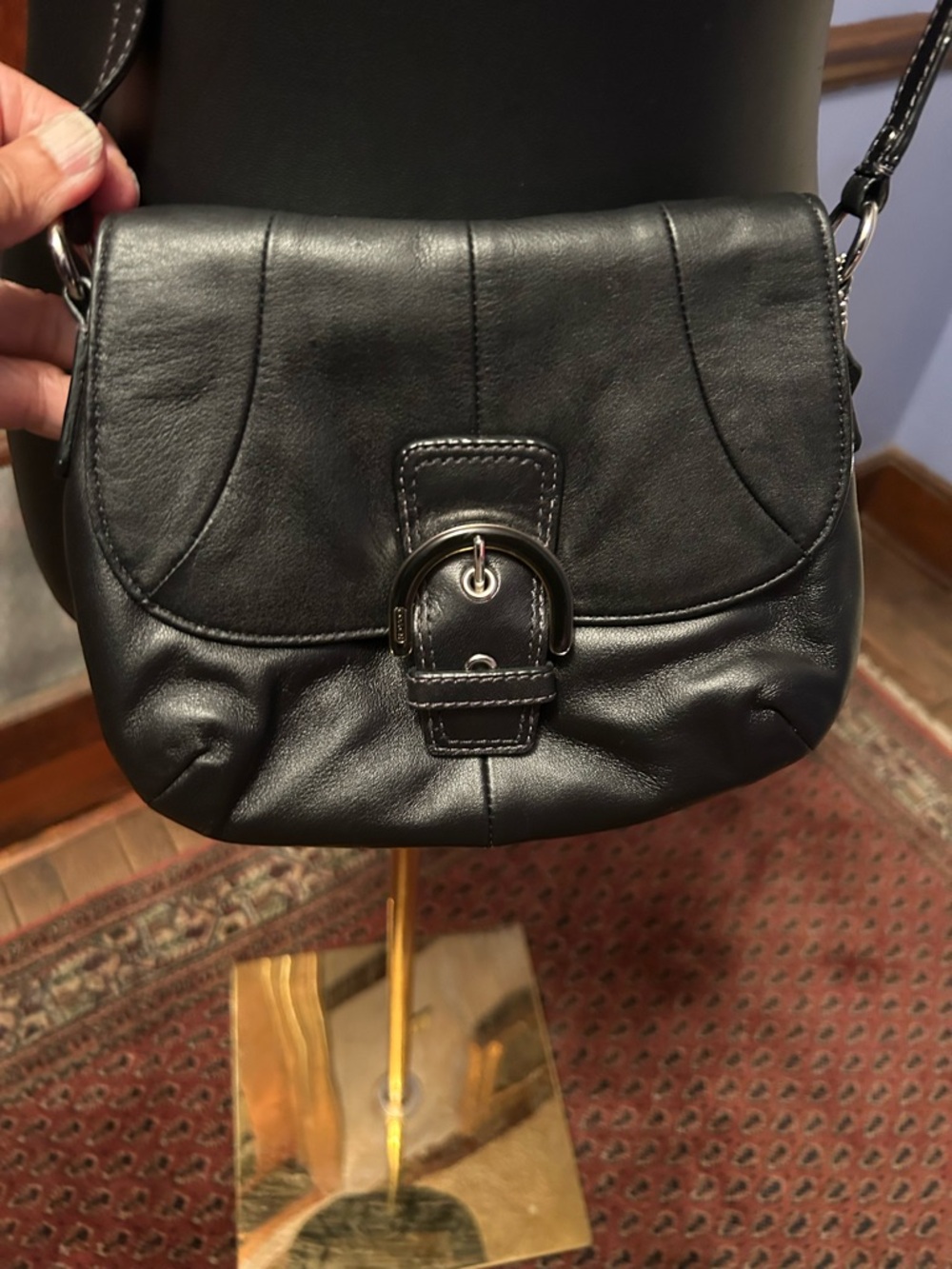 Coach Black Leather Crossbody Bag with Buckle Detail